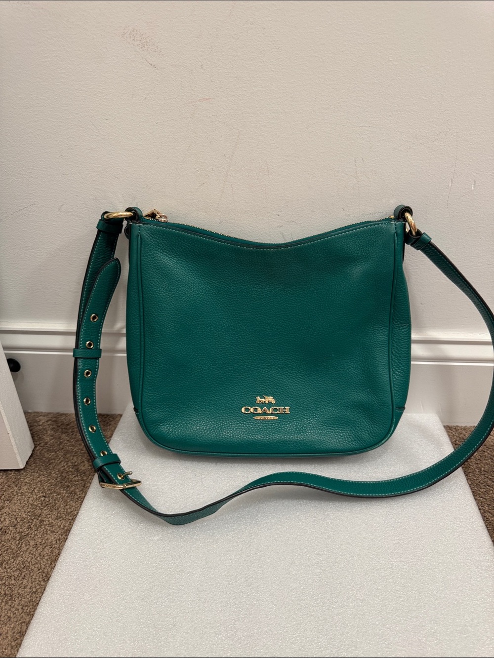 COACH Ellie fileTeal Pebbled Leather Crossbody bag purse